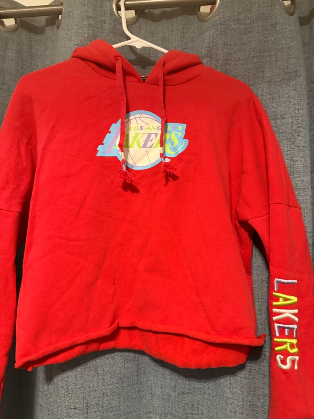 New Era Red Hoodie with Lakers Chest Logo and Sleeve Embroidery